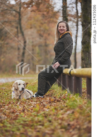 Charming woman walking in the forest in Denmark 112435086