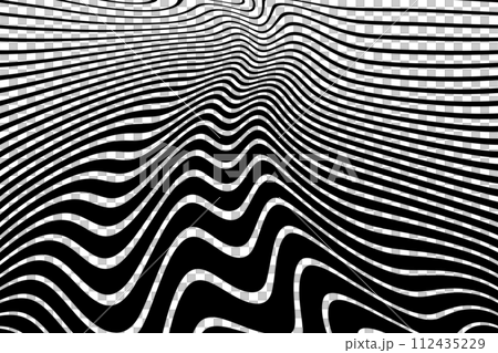 Wavy Lines Op Art Pattern with 3D Illusion Effect. Abstract Black and White Texture. Vector Illustration. Wavy Lines Op Art Pattern with 3D Illusion Effect. Abstract Black and White Texture. Vector Illustration. 112435229