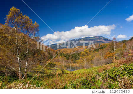 紅葉ピークの野麦峠から望む乗鞍岳 112435430