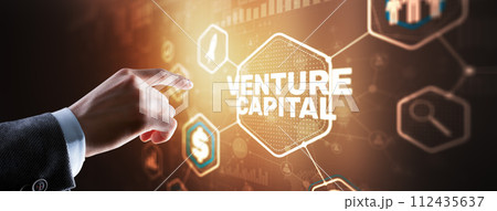 Businessman touching finger Venture Capital. Mixed Media 112435637