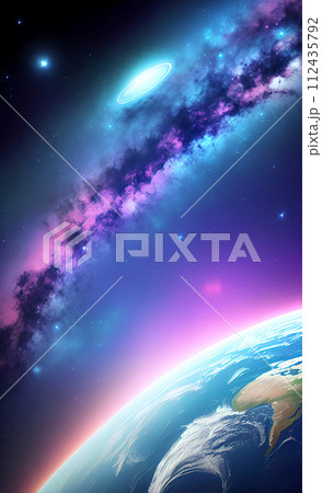 fantastic bright illustration of deep space and distant planets, background, color graphics, AI generation 112435792