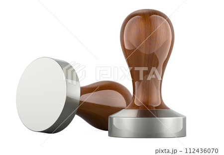 Coffee Tampers with wooden handle. 3D rendering 112436070