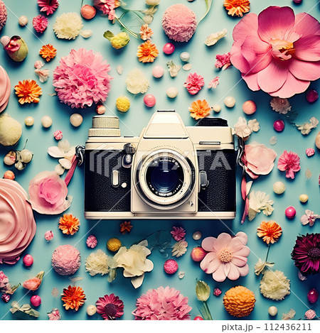 Vintage film camera. Retro-toned image. 112436211