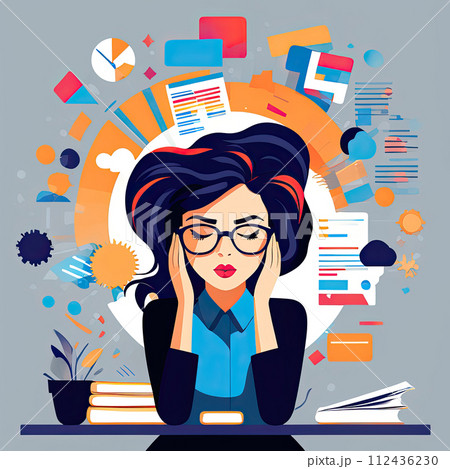 Man in stress. Many problems, deadline, overload, multitasking concept. Man in stress. Many problems, deadline, overload, multitasking concept. 112436230