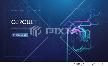 Neon Circuit Board Design on Dark Background for Technology Concept Neon Circuit Board Design on Dark Background for Technology Concept 112436546