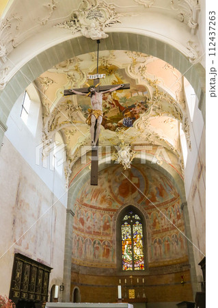 Internal view of Basilica of Sts. Peter and Paul on Island of Reichenau, Lake Constance, Baden-Wuerttemberg, Germany 112437263