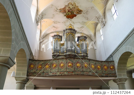Internal view of Basilica of Sts. Peter and Paul on Island of Reichenau, Lake Constance, Baden-Wuerttemberg, Germany 112437264