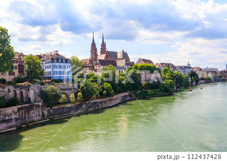 Beautiful panoramic view of Basel city and the Rhine river in Switzerland 112437428