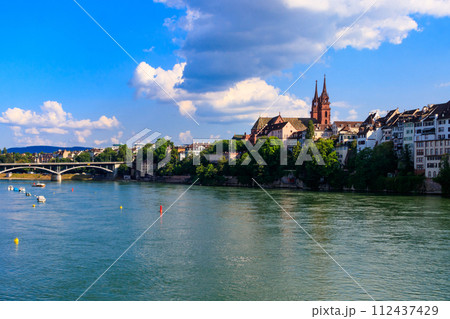 Beautiful panoramic view of Basel city and the Rhine river in Switzerland Beautiful panoramic view of Basel city and the Rhine river in Switzerland 112437429