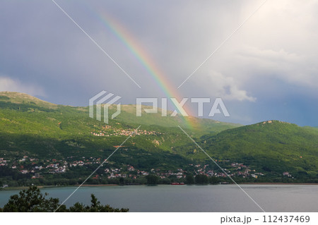 Beautiful rainbow over Lake Ohrid in Ohrid, North Macedonia Beautiful rainbow over Lake Ohrid in Ohrid, North Macedonia 112437469