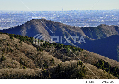 丹沢の能ノ爪 鍋嵐東尾根より望む相州アルプスの華厳山と遠くに東京スカイツリー 丹沢の能ノ爪 鍋嵐東尾根より望む相州アルプスの華厳山と遠くに東京スカイツリー 112437851