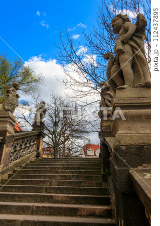 Stairway with baroque statues near Loreta Monastery in Prague, Czech Republic 112437895