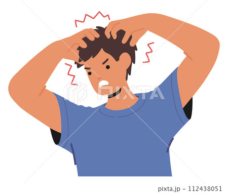 Man With Seborrheic Dermatitis Experiences Itchy, Flaky Scalp With Oily, Red Skin Patches. This Chronic Condition Man With Seborrheic Dermatitis Experiences Itchy, Flaky Scalp With Oily, Red Skin Patches. This Chronic Condition 112438051