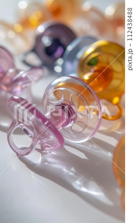 Baby pacifier close-up on a light background Baby pacifier close-up on a light background 112438488