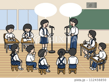 教室でディベートをする学生のベクターイラスト 教室でディベートをする学生のベクターイラスト 112438850