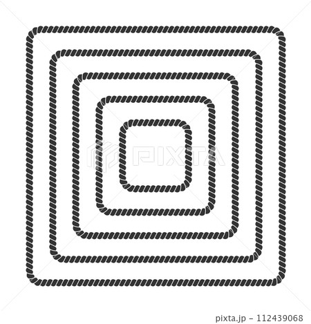 Set of square rope frames. Thread, hemp twine, jute, steel cable decoration elements. Maritime, yacht or nautical style, sea or ocean theme ornaments. Vector graphic illustration 112439068