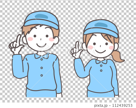 身穿工作服的男女半身像,指向 1 身穿工作服的男女半身像,指向 1 112439253