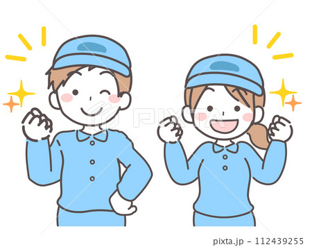 作業着を着た男子・女子のバストアップ やる気1 作業着を着た男子・女子のバストアップ やる気1 112439255