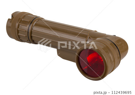 vintage military style flashlight with red light isolated on white vintage military style flashlight with red light isolated on white 112439695