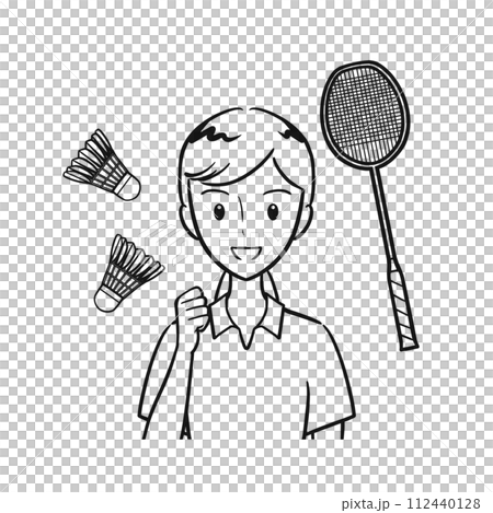 Badminton club/Badminton/Female students working hard at club activities (line drawing) 112440128
