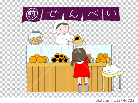 Illustration of a landscape of an old-fashioned rice cracker shop 112440722
