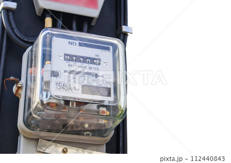 Electric power box meter for home use isolated on white background Electric power box meter for home use isolated on white background 112440843