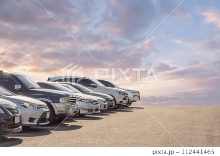 Lot of used car for sales in stock with sky and clouds 112441465