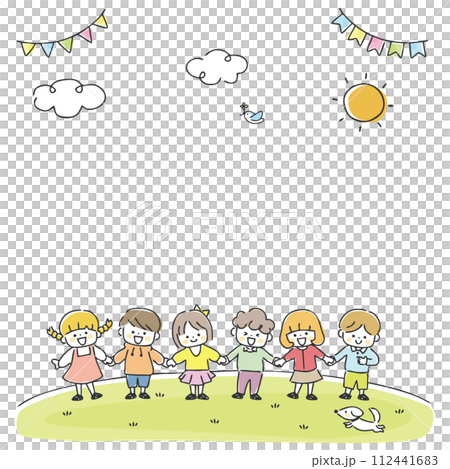 Children holding hands outdoors 112441683