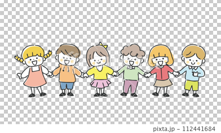 Illustration of children holding hands 112441684