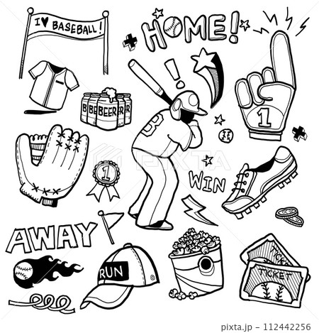 Hand Drawn Baseball Game Doodle Collection 112442256