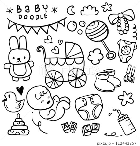 Hand Drawn Baby Doodles and Accessories Set 112442257