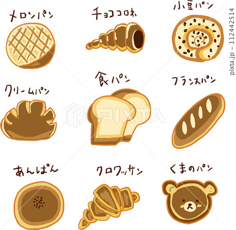 いろいろなパンのイラストセット 112442514
