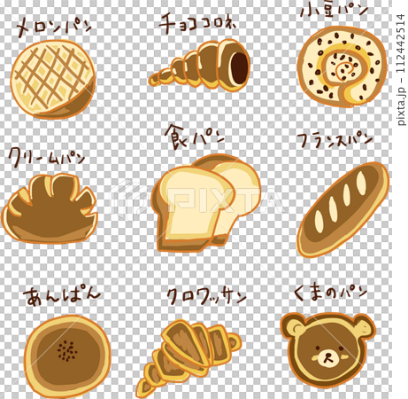 いろいろなパンのイラストセット 112442514