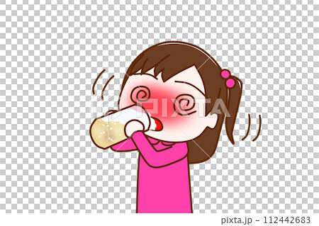 (Upper body diagonal) A girl who is drunk and shaky, guzzling beer and dizzy 112442683