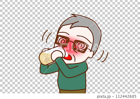 (Upper body diagonal) An elderly man who is drunk and shaky as he gulps down beer. (Upper body diagonal) An elderly man who is drunk and shaky as he gulps down beer. 112442685