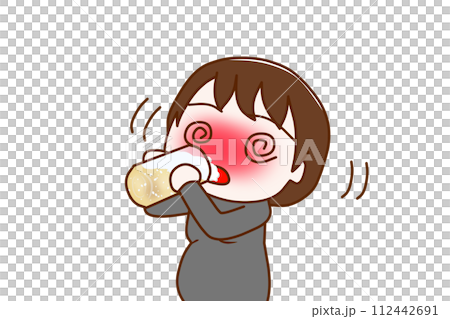 (上半身斜め)酔っ払ってグラグラしながらビールをグビグビ飲んで目が回る妊婦 (上半身斜め)酔っ払ってグラグラしながらビールをグビグビ飲んで目が回る妊婦 112442691
