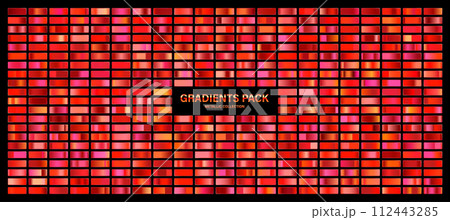 Red ruby glossy gradient, metal foil texture. Color swatch set. Collection of high quality gradients. Shiny metallic background. Design element. Vector illustration 112443285