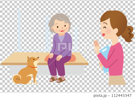 高齢者の自宅へ訪問する女性　介護　福祉 112443347