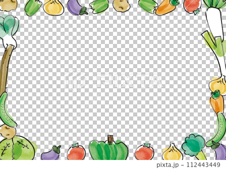 手繪水彩可愛蔬菜框_背景_白色_水平 手繪水彩可愛蔬菜框_背景_白色_水平 112443449