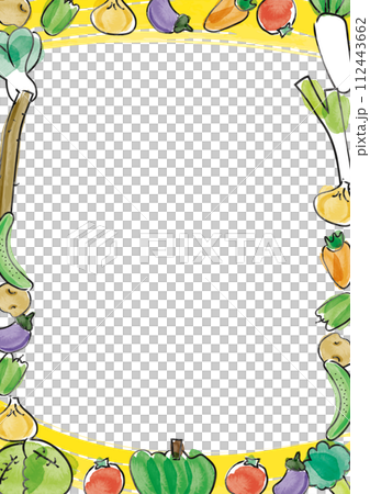 手繪水彩可愛蔬菜框_背景白色/水彩筆_垂直 手繪水彩可愛蔬菜框_背景白色/水彩筆_垂直 112443662