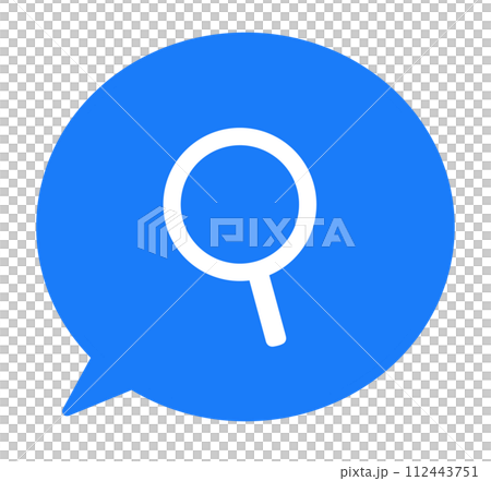 A simple blue search mark and speech bubble A simple blue search mark and speech bubble 112443751