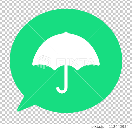 A simple green umbrella symbol and a speech bubble 112443924