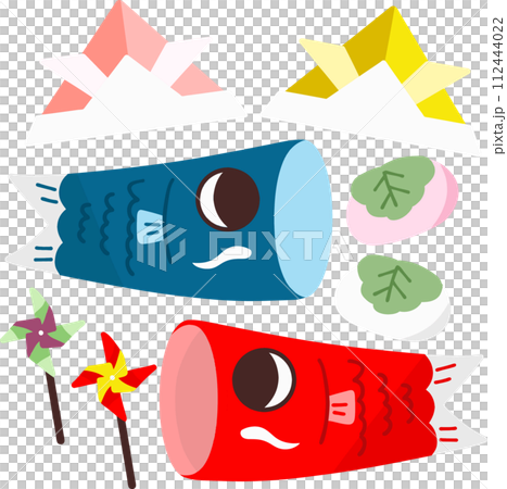 子どもの日・端午の節句のイラストセット　影付き立体 112444022