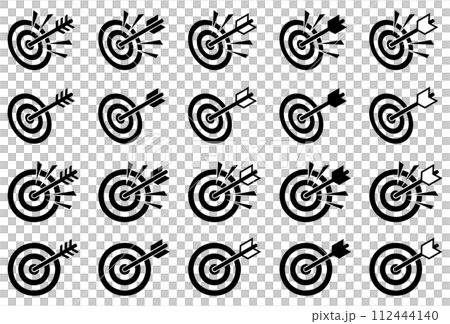 Vector illustration set of bow and arrow, target, jackpot, and winning target 112444140