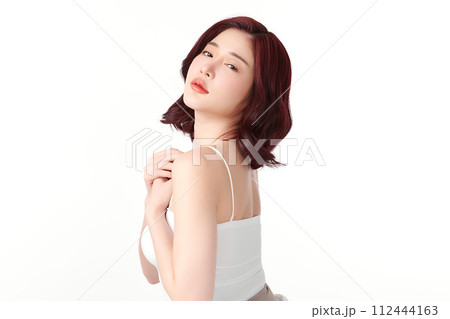 Beautiful young asian woman with clean fresh skin on white background, Face care, Facial treatment, Cosmetology, beauty and spa, Asian women portrait. Beautiful young asian woman with clean fresh skin on white background, Face care, Facial treatment, Cosmetology, beauty and spa, Asian women portrait. 112444163