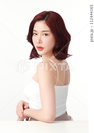 Beautiful young asian woman with clean fresh skin on white background, Face care, Facial treatment, Cosmetology, beauty and spa, Asian women portrait. Beautiful young asian woman with clean fresh skin on white background, Face care, Facial treatment, Cosmetology, beauty and spa, Asian women portrait. 112444165