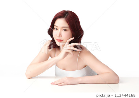 Beautiful young asian woman with clean fresh skin on white background, Face care, Facial treatment, Cosmetology, beauty and spa, Asian women portrait. 112444169