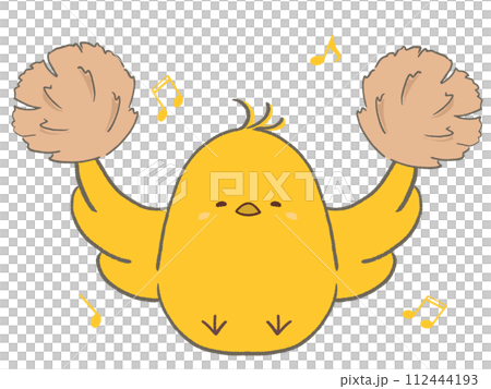 ポンポンを持つヒヨコのイラスト 112444193