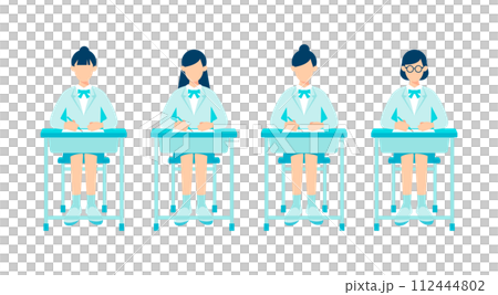 机に向かう女子学生 112444802