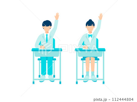 挙手をする高校生の男女 挙手をする高校生の男女 112444804